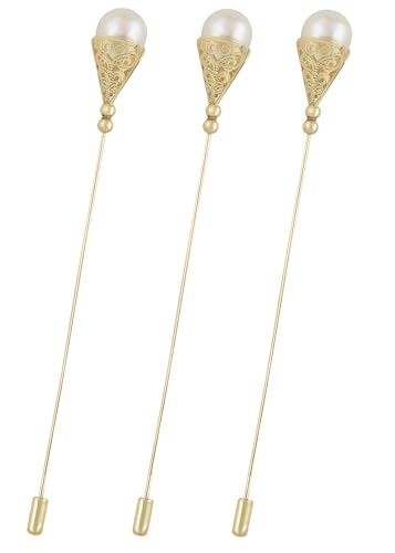Alilang Vintage Hat Pin 5 inch Long Handle Golden Tone Lapel Pins Tie Scarf Brooch Jewelry Accessories Pack of 2/3/5 - color: 3 PCS Pearl