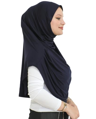 Prien Ready To Wear Hijab For Women, Instant Turban, Soft Muslim Scarf For Prayer, Long Hijabs, Islamic Clothes, Jersey Abaya - color: Navy Blue