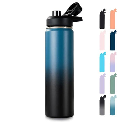 Fijinhom Insulated Water Bottle with Handle, 304 Stainless Steel Water Bottles with Wide Mouth, Double Wall Vacuum Sports Water Bottle, BPA Free, Keep Cold and Hot, 24 Ounces, Blue&Black - color: Blue/Black, size: 24 Ounces