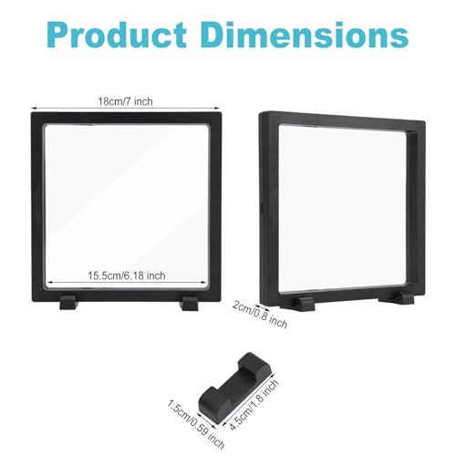 4pcs 3D Floating Display Stand for Seashell, 7x7x0.8in 3D Floating Display Case Coins Displays Frame Case with Stand for Seashells Jewelry Pins Coins Stones (Square) - style: square