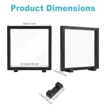 4pcs 3D Floating Display Stand for Seashell, 7x7x0.8in 3D Floating Display Case Coins Displays Frame Case with Stand for Seashells Jewelry Pins Coins Stones (Square) - style: square