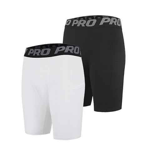 DANI CHINS Men's Athletic Compression Shorts Sports Running Workout Gym Underwear Boxer Shorts with Pockets - color: Black, White, size: Large