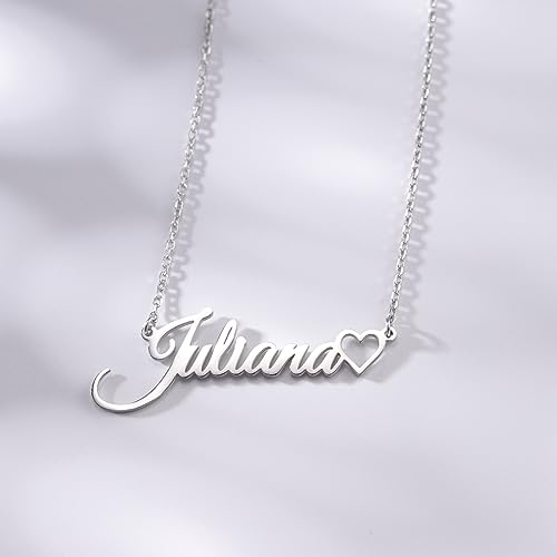TinyName Custom Name Necklace Personalized 18K Gold Plated Nameplate Customized Jewelry Gift for Women - color: Horizontal Name Necklace-Heart 1