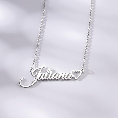 TinyName Custom Name Necklace Personalized 18K Gold Plated Nameplate Customized Jewelry Gift for Women - color: Horizontal Name Necklace-Heart 1