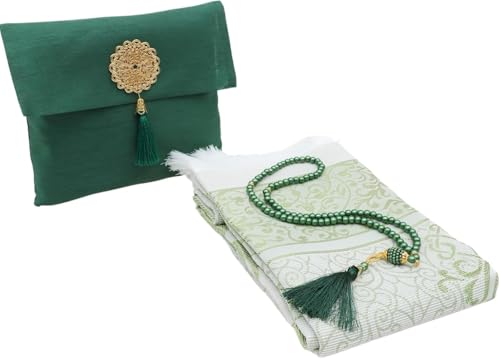 Premium Area Rug for Islamic Prayers - Muslim Prayer Mat and Rug for Men with Arabic Gifts - Traditional Islamic Prayer Rug Islam - سجادة صلاة Included - color: Emerald
