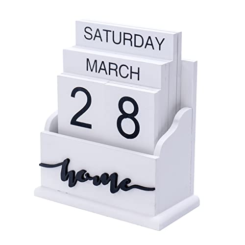 Notakia Perpetual Calendar Wooden Calendar Blocks Vintage Wood Block Calendar for Home Office Desk Accessories Week Month Date Display (White Home Calendar) - color: White Home Calendar