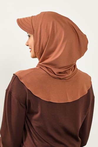 Aisha's Design Full Coverage Cotton Bonnet Hijab with Visor Modest Underscarf Bonnet - color: Caramel Brown