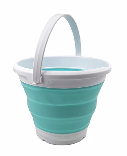 SAMMART 5.5L (1.4 Gallon) Collapsible Plastic Bucket - Foldable Round Tub - Portable Fishing Water Pail - Space Saving Outdoor Waterpot (White/Bright Blue) - color: White/Bright Blue