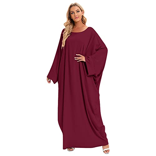 Abayas for women Muslim One-Piece Prayer Dress Ramadan Kaftan Dresses for Women Dubai Islamic Abaya Full Length Dress - color: Wine Red