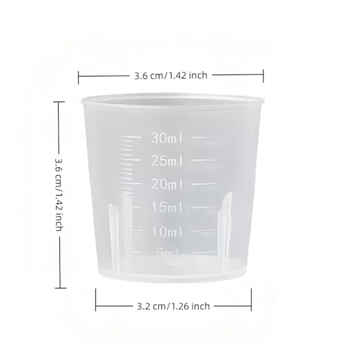 BPA-Free 30ml (1oz) Liquid Measuring Cups (10-Pack) - Mini Plastic Graduated Beakers for Kitchen, Lab, Crafts, Resin - Clear Dual Scale, Accurate safety, Stackable