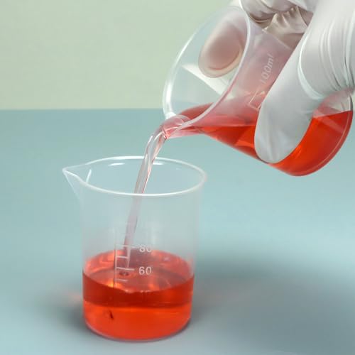 QWORK 100ml/3.4oz Lab Measuring Cup, 12 Pieces Plastic Beaker Cups Mixing Cup with Scale Marking, for Laboratory Use, Liquid Measuring