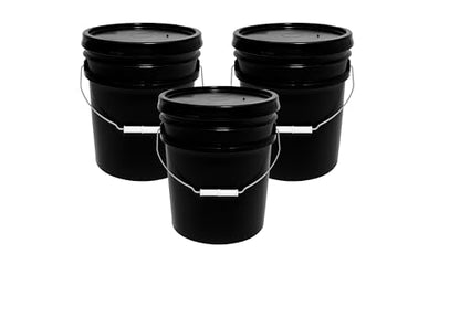 5-Gallon Bucket with Airtight Lid – Made in USA, Food Grade BPA Free Plastic, Heavy Duty Multi-Use, Metal Handle with Grip, Stackable Storage – Black, 3 Pack - color: 5 Gallon - Black, size: 3