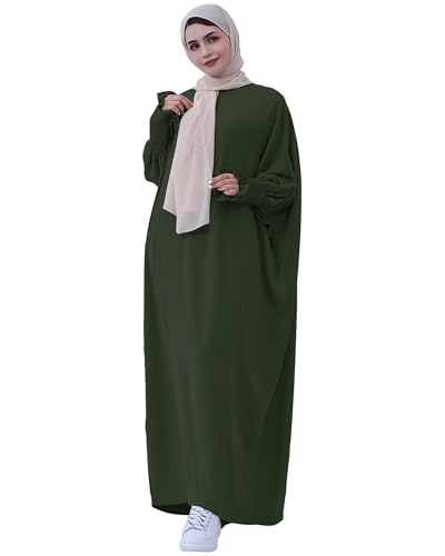 Muslim Prayer Abaya Islamic Women's Khimar Pure Color Hijab Dress Long Sleeve Dubai Kaftan - color: Armygreen