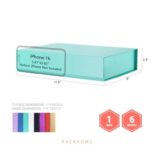 PACKHOME 6 Gift Boxes 11.5x8x2.5 Inches, Sturdy Shirt Boxes with Magnetic Lids for Multiple Occasions (Glossy Green) - color: 11x7.8x2.3 Inch-Green-Pack of 6