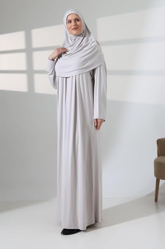 ihvan online Muslim Dresses for Women, Prayer Dress, Islamic Abaya with Hijab, One-Piece Long Sleeve Muslim Dress - color: Stone