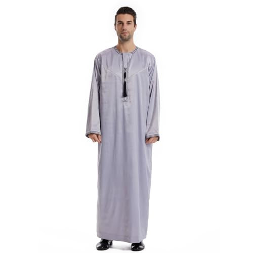Qianliniuinc Muslim Islamic Pakistan Dubai Abaya Thobe Middle East Style Embroidered Men's Clothing S-XXXL - color: Grey, size: Medium
