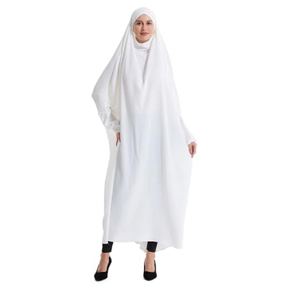 Lmdudan Muslim Women Islamic Full Cover Prayer Dress Long Sleeve Loose Abaya Hijab Outfit 2026 Ramadan Modest Prayer Clothes - color: White, size: Medium