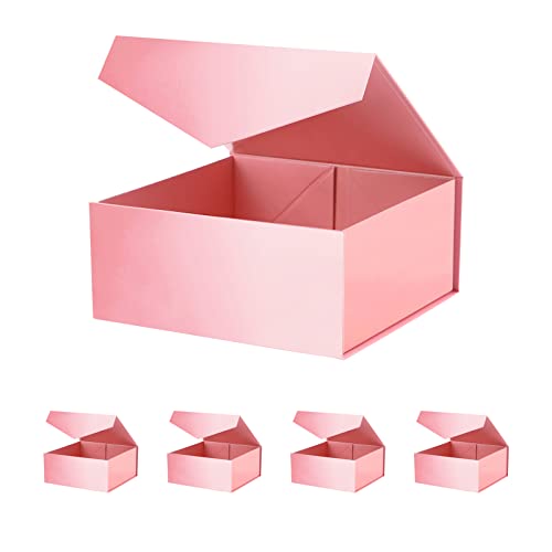 HAPPY POTATO 5 Pink Magnetic Gift Boxes with Lids and Ribbon 8x8x3.6 Inches - color: Pink-7.5x7.5x3 Inches-Pack of 5