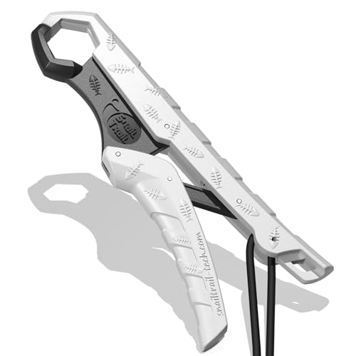 7.5'' Floating Fish Gripper, Fishing Grabber | Catfish Mouth Pliers, Caught Bass Holder, Fish Scale Hook Clamp, Saltwater Lip Grip Tool with Lanyard, Gifts for Men - color: White-black