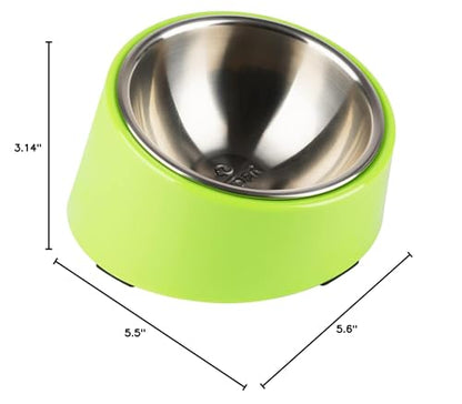 SUPERDESIGN Anti-Vomiting 15° Slanted Pet Bowl, S/0.5 M/1 Cup Green | 15° Tilted, Anti-Vomit & Neck Relief, Non-Slip Base, Detachable Stainless Steel Liner, Dishwasher Safe, for Cats & Dogs - color: Light Green, size: M/1 Cup