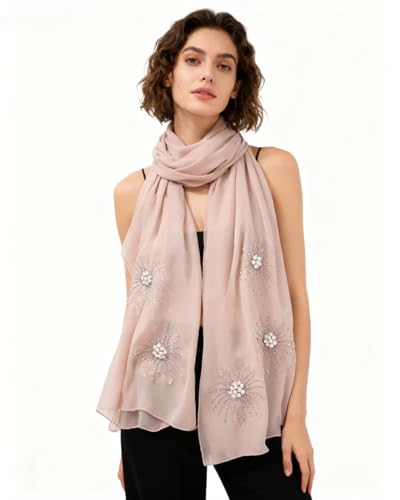 Chiffon Hijab Scarf for Women Muslim Hijab Head Wrap Scarves Soft Rhinestone Chiffon Scarf Fashion Long Scarves Shawl - color: Pink