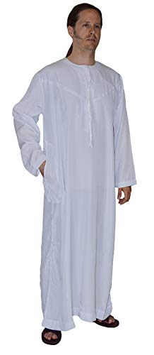 Men's Saudi Style Dishdasha Thobe Daffah Arabian Caftan Easter Wear White - size: X-Small 52"