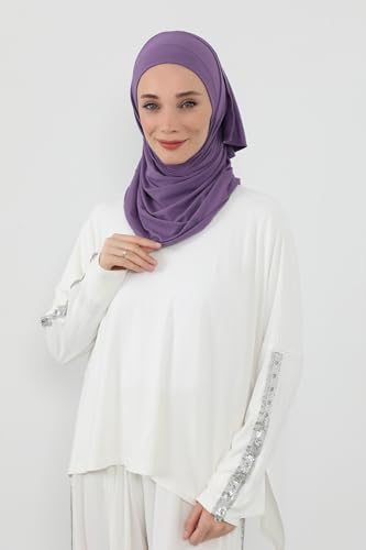 Aisha's Design Neck-Covering Practical Jersey Hijab with Built-In Ninja Bonnet - color: Purple