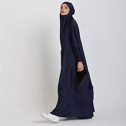 ODIZLI Muslim One Piece Prayer Hijab Dress Women Hooded Abaya Full Cover Islam Dubai Modest Robe - color: Dark Blue, size: One Size