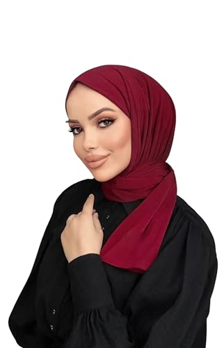 Instant Hijab Scarf for Women – Soft, No-Iron, No-Pins, Ready-to-Wear Hijab – Stretchy & Lightweight Polyester Fabric - color: C13 Burgundy