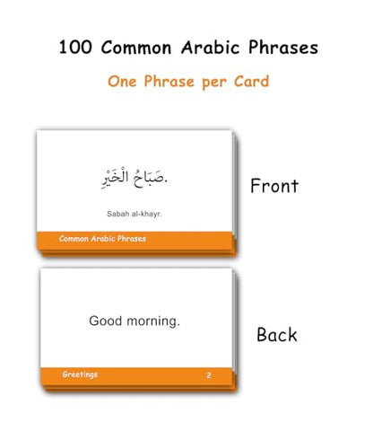 100 Essential Arabic Phrases Flash Cards for Adults - Learn Arabic Phrases for Beginners with Durable & Portable Flashcards- Arabic Flashcards Simple Phrases
