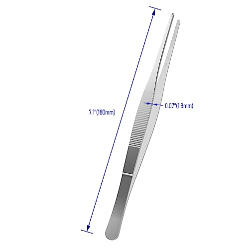 7.1" Stainless Steel Tweezers, Straight Blunt, 0.07" Thick | Round Serrated Tip, Multipurpose Daily Garden Home Lab Craft Repairing Tool - size: 7.1"L(0.07"T)