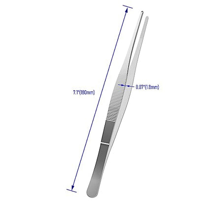 7.1" Stainless Steel Tweezers, Straight Blunt, 0.07" Thick | Round Serrated Tip, Multipurpose Daily Garden Home Lab Craft Repairing Tool - size: 7.1"L(0.07"T)