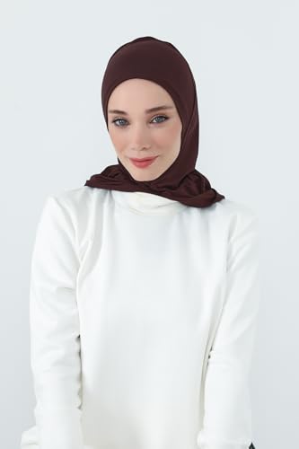 Aisha's Design Full Coverage%95 Cotton Bonnet for Women, Ready-to-Wear Hijab Bonnet Headscarf with Neck Coverage - color: Brown