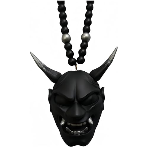 Car Hanging Pendant with Samurai Helmet Hannya Japanese Oni Rear View Mirror Charm, Fashion Pendant Car Decoration Auto Ornament Accessories Hang Charm (Black) - color: Black