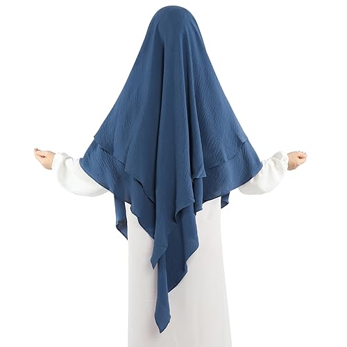 Khalat Muslim Prayer Hijab - 2 Layers Soft Breathable Islamic Dubai Women's Instant Long Hijab - color: Foggy Blue