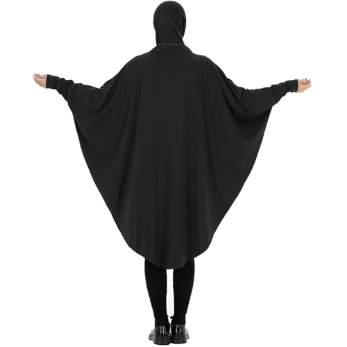 Muslim Abaya Dress for Women Highly Stretchy Batwing Hooded Prayer Hijab - color: Black, size: X-Large