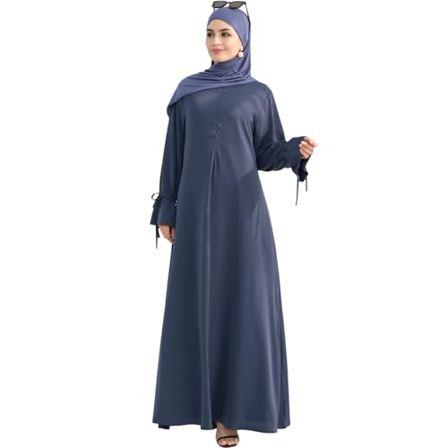khalat Women's Muslim Kaftan Abaya Dress Eid Prayer Dress for Women Islamic Daily Dress Smooth Flowy Muslim Women Clothes - color: Blue, size: Large