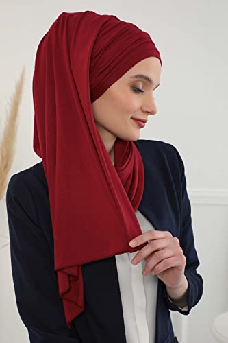 Aisha's Design Instant Hijab Scarves for Women, 95% Cotton Pretied Bonnet Turban Easy to Wear Cotton Headscarf - color: Maroon