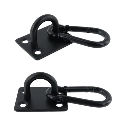 Dnyta 4Pcs Stainless Steel Ceiling Hook Pad Eye Plate Wall Mount Ring Hooks Hanging kit, Heavy Duty Marine Hardware Hook with Snap Hooks and Screws for Swing Hanging, Wall/Ceiling Mount(Medium, Black) - color: Black With Buckle, Square-shaped, size: Mediu