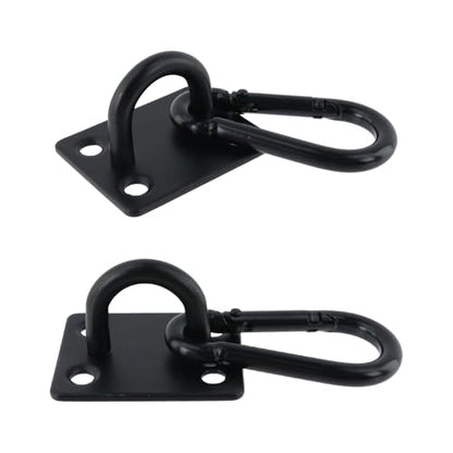Dnyta 4Pcs Stainless Steel Ceiling Hook Pad Eye Plate Wall Mount Ring Hooks Hanging kit, Heavy Duty Marine Hardware Hook with Snap Hooks and Screws for Swing Hanging, Wall/Ceiling Mount(Medium, Black) - color: Black With Buckle, Square-shaped, size: Mediu
