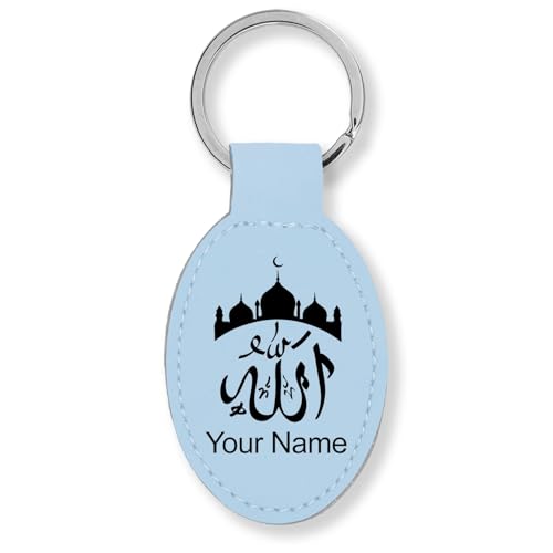 LaserGram Oval Keychain, Allah 2, Personalized Engraving Included (Light Blue) - color: Light Blue