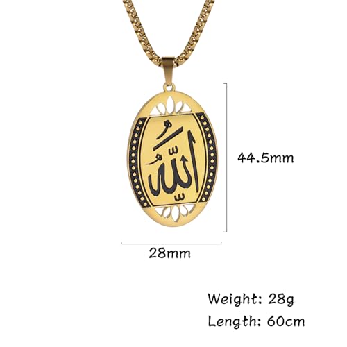 VASSAGO Allah Necklace for Women Men Stainless Steel Islamic Muslim Pendant Islam Religious Charm Jewelry Gift - color: Oval, Gold