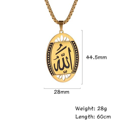 VASSAGO Allah Necklace for Women Men Stainless Steel Islamic Muslim Pendant Islam Religious Charm Jewelry Gift - color: Oval, Gold