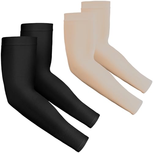 2 Pairs UV Protection Cooling Arm Sleeves Compression Sun Sleeves for Men Women Youth, Tattoo Cover Up, UPF 50 - color: 2 Pairs: 1 Pair Black & 1 Pair Beige