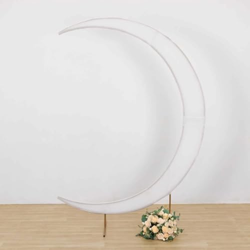 Efavormart 2 Pack White Spandex Crescent Moon Arch Covers for 7.5ft Stand, Custom Fitted 2-Piece Double-Sided Backdrop Sleeves for Wedding and Baby Shower - color: White, size: Cover Set