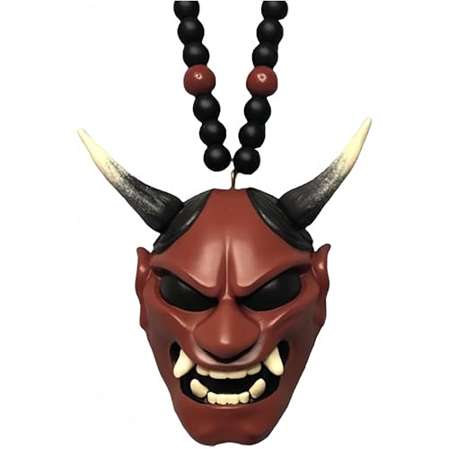 Samurai Helmet Hannya Japanese Oni Car Rear View Mirror Charm, Fashion Pendant Car Decoration Auto Ornament Accessories Hang Charm (Red B) - color: Red B