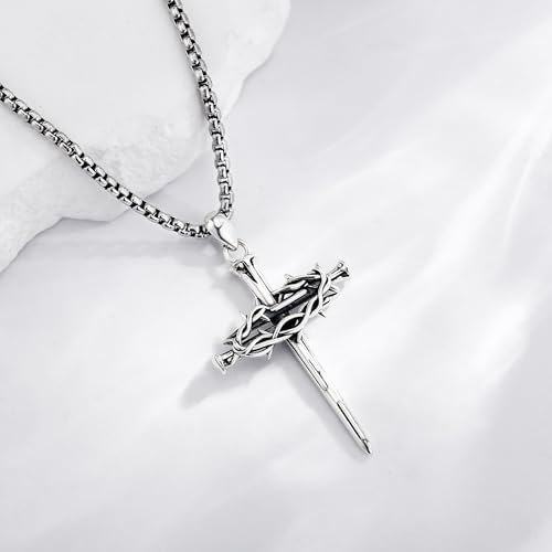 Sterling Silver 3 Nails Cross/Saint/Egyptian/Catholic Cross/Holy Spirit Necklace Religious Pendant Jewelry for Women - style: 3 Nails Cross
