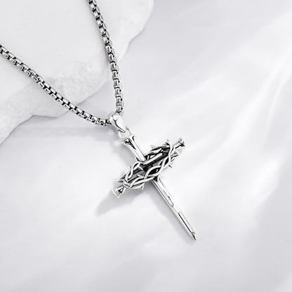 Sterling Silver 3 Nails Cross/Saint/Egyptian/Catholic Cross/Holy Spirit Necklace Religious Pendant Jewelry for Women - style: 3 Nails Cross