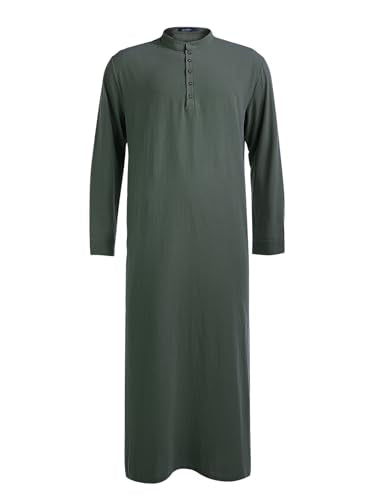 Jacansi Men's Muslim Buttoned Thobe Long Tunic, Oversized & Extra Long, Arabic Style with Pockets - color: Dark Grey, size: Large