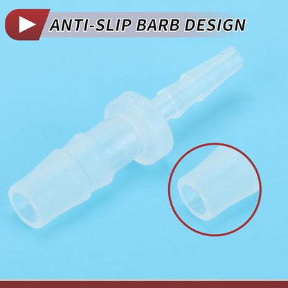 3/32" to 3/16" Hose Barb Fitting Hose Straight Reducing Coupler | 5 Pcs, Plastic, Clear, Fits 3/32" to 3/16" ID Flexible Tube, Barb Reducer Fitting, for Aquarium, Fountain, Drip Irrigation - size: 3/32"-3/16"